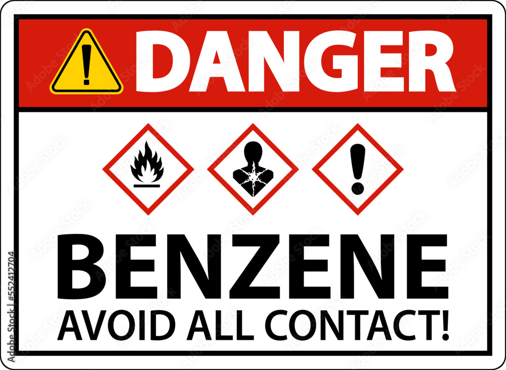 Danger Benzene Avoid All Contact GHS Sign On White Background