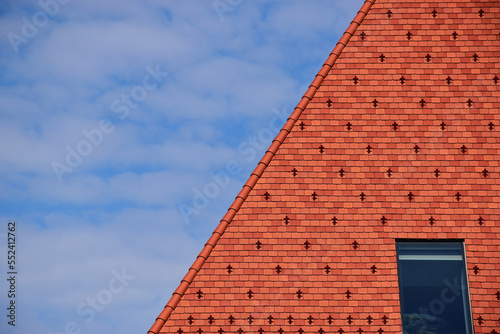 Canvas Print steep red clay tile sloped roof