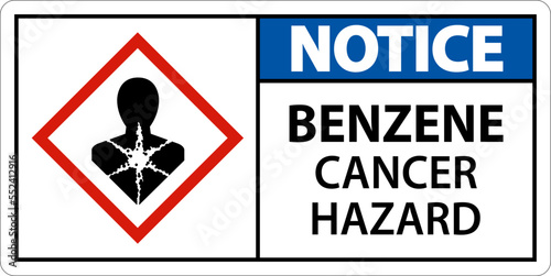Notice Benzene Cancer Hazard GHS Sign On White Background