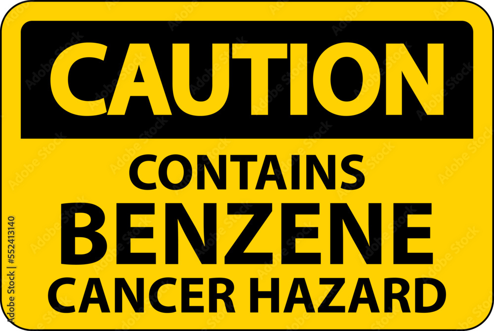 Caution Contains Benzene Sign On White Background