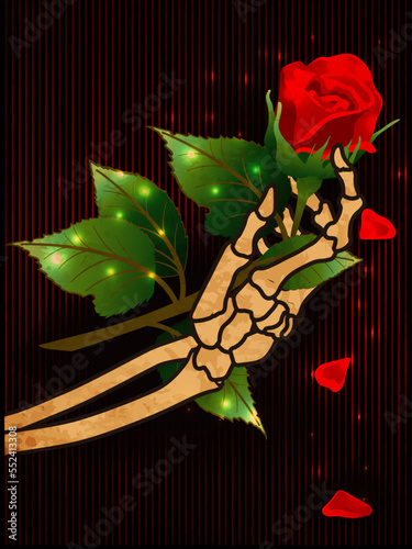 Skeleton holding a flower rose, No Valentines day card, vector illustration	