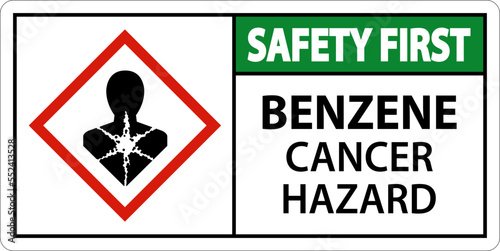 Safety First Benzene Cancer Hazard GHS Sign On White Background