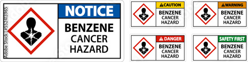 Danger Benzene Cancer Hazard GHS Sign On White Background