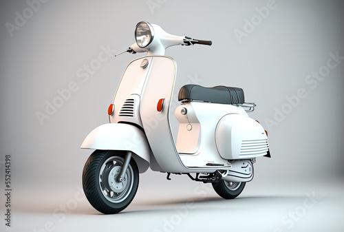 Photo of a white scooter isolated against a white backdrop. Generative AI