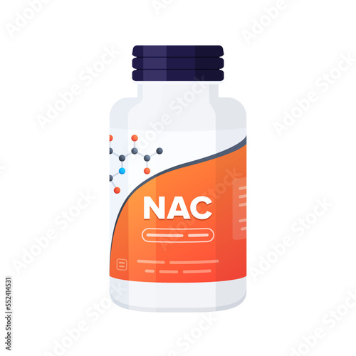 Supplement bottle. Plastic bottle of amino acids capsules in flat style on white background. Vector illustration photo