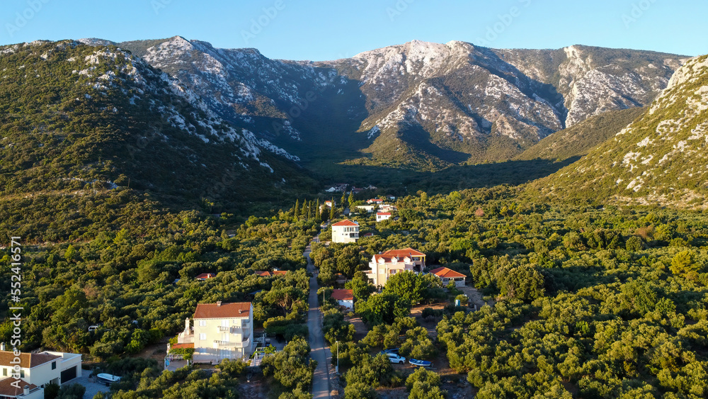 aerial view of a small town in Croatia, Duba Pelješka, on the Peljesac peninsula