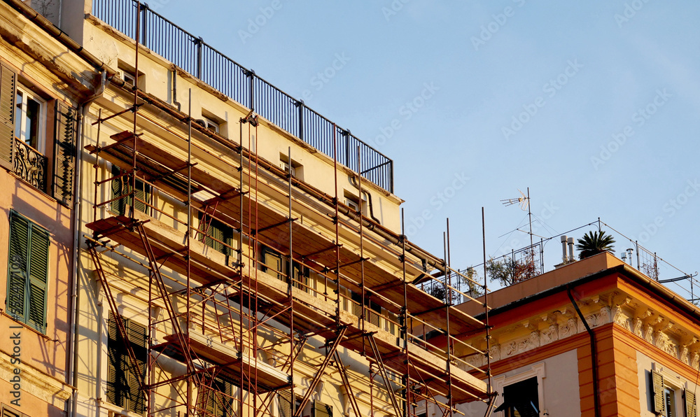 Scaffolding on building under renovation Scaffolding on building under renovation