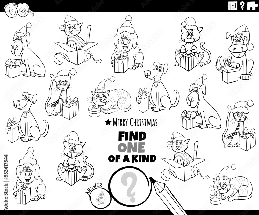 one of a kind game with pets on Christmas coloring page