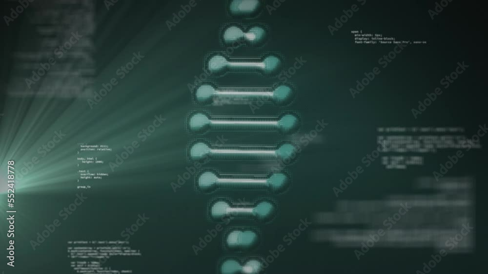 Animation of dna, data processing and light over dark background Animation of dna, data processing and light over dark background