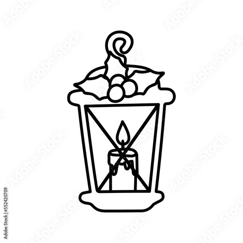 Christmas lantern with candle and holly leaves. For the design of Christmas and New Year decorations, cards, invitations
