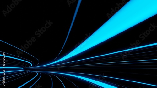 Fototapeta Naklejka Na Ścianę i Meble -  3d render motion line of speed and power or light trails. High-speed light with curve movement beam. 5G Technology fast and futuristic background. Abstract motion blur.