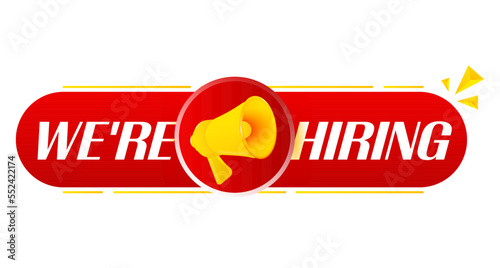 Megaphone with we're hiring on white background. Megaphone banner. Web design. Vector