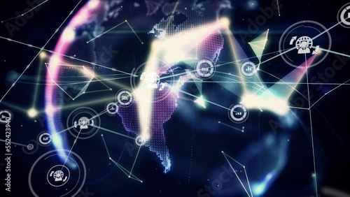 Wallpaper Mural Animation of connected icons, geometric shapes, globe and lens flare against abstract background Torontodigital.ca