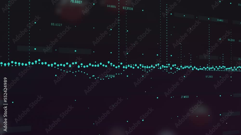 Animation of graph with numbers over floating infected cell against abstract background Animation of graph with numbers over floating infected cell against abstract background