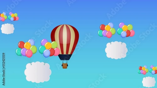 Wallpaper Mural Animation of hexagon pattern with hot air balloon and clouds hanging on multicolored balloons Torontodigital.ca