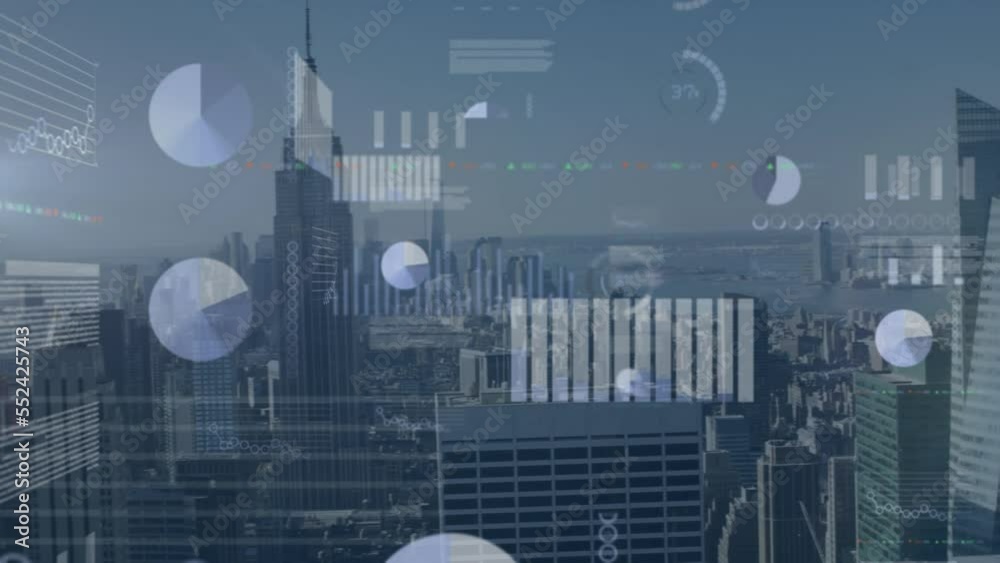 A cityscape with tall buildings and towers