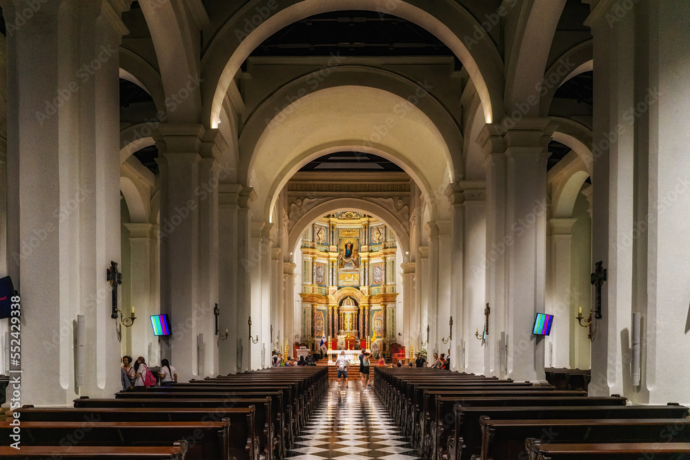 Church interior view of the Cathedral Basilica Metropolitana in the old quarter of Panama