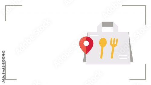 4k video of a gray bag and a geolocation point on white background.