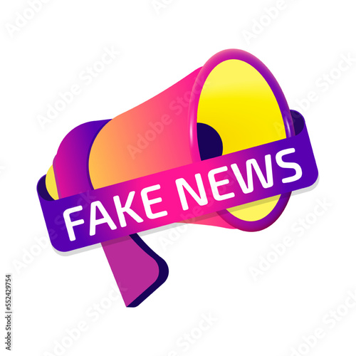 Fake News banner label, badge icon with megaphone. Flat design