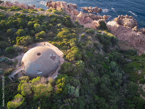 Aerial View of abandoned futuristic house  belonged to the former Oscar winner Michelangelo Antonioni,  The 