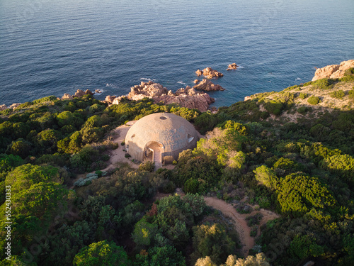 Aerial View of abandoned futuristic house  belonged to the former Oscar winner Michelangelo Antonioni,  The 