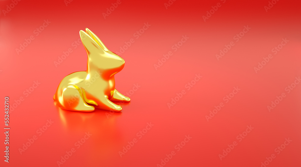 Realistic golden rabbit. 3d render. Chinese new year symbol
