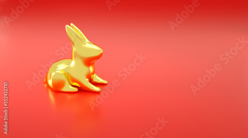 Realistic golden rabbit. 3d render. Chinese new year symbol