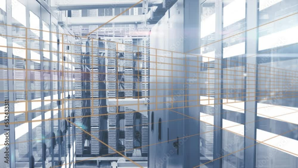 Animation of shapes moving over server room Animation of shapes moving over server room