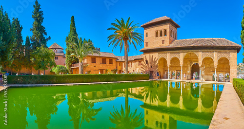 Panorama of Partal palace and pool, Alhambra, Granada, Spain photo