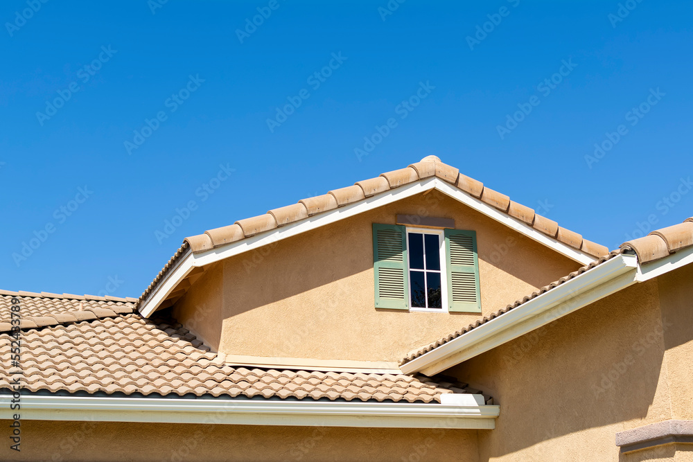 Attic window of a Single family residence, Menifee, California, USA Attic window of a Single family residence, Menifee, California, USA