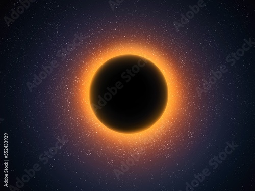 Black hole in outer space. The gravitational lens bends space. Bright light around the event horizon with a singularity.