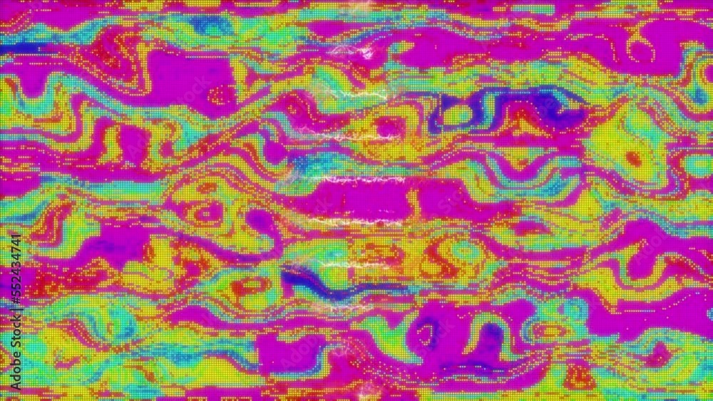 Animation of dna structure spinning against colorful glitch effect background Animation of dna structure spinning against colorful glitch effect background