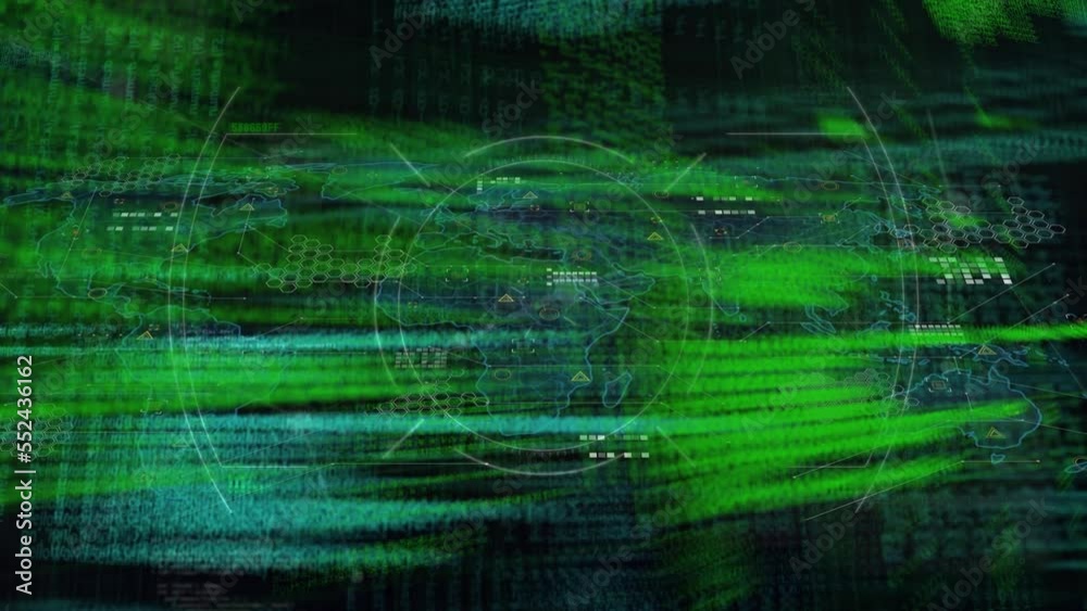 Animation of data processing over world map Animation of data processing over world map