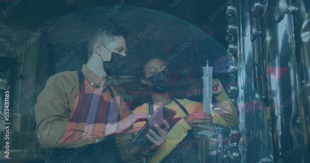 Animation of data processing over diverse people wearing face masks Animation of data processing over diverse people wearing face masks