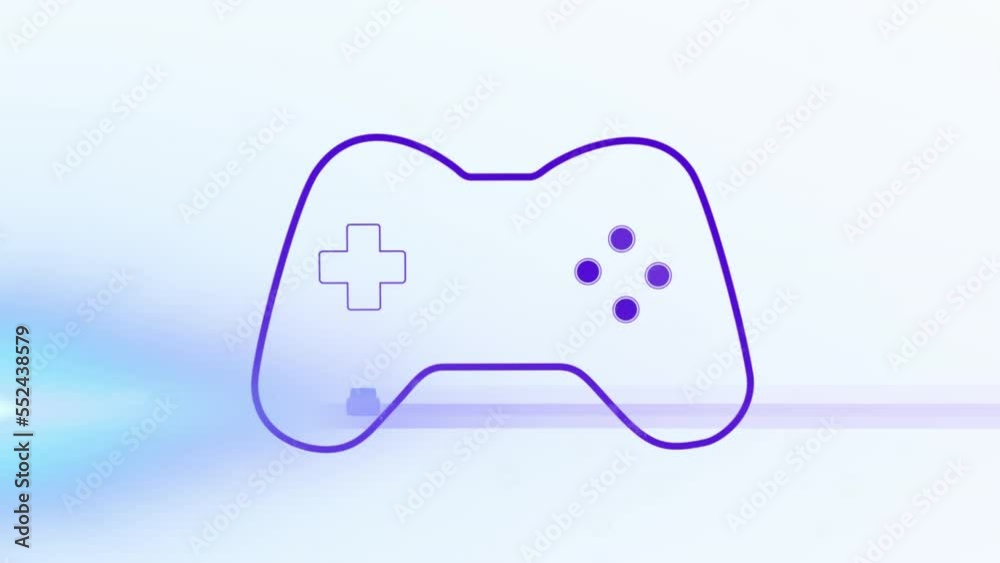 Animation of purple video game handset controller with blue light on white background Animation of purple video game handset controller with blue light on white background