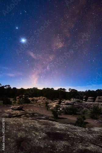 night landscape with milky way over a garden stones in mexiquillo durango  photo