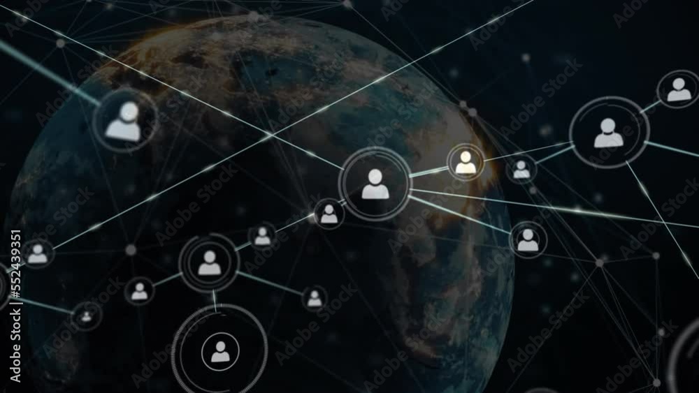 Animation of network of connections over globe on black background Animation of network of connections over globe on black background