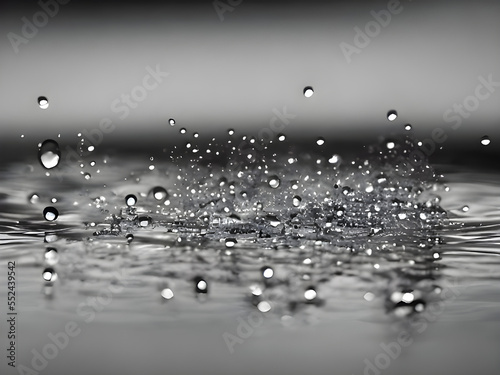 black and white photo of water droplets. Generative AI.