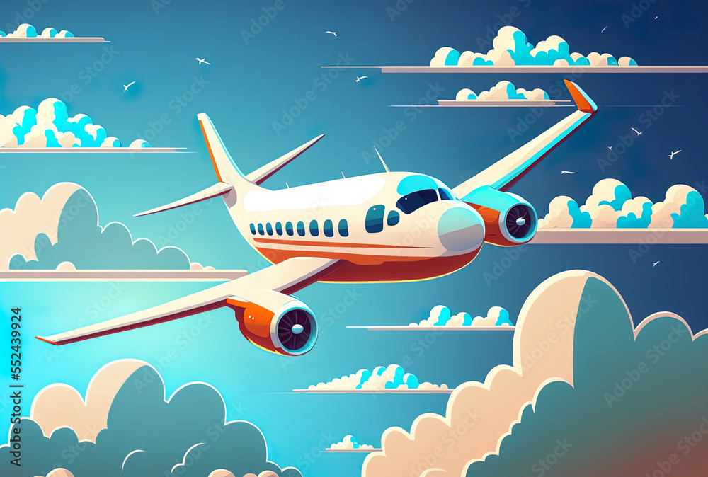 Naklejka premium A gorgeous blue sky and an airplane in the air. Generative AI