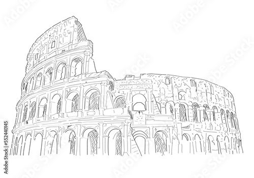 Roman Colosseum, wonder of the world. Illustration with lines. Tourist destination in Italy, one of the most visited places in the world