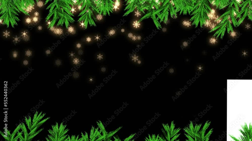Animation of fir tree frame over snow falling