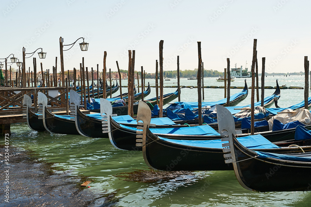 View of the Gondolas moored at Piazza San Marco