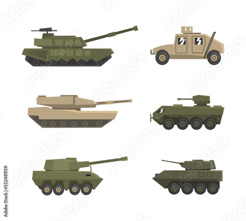 Armoured Tank and Car as Military Transportation and Fighting Vehicle for Front-line Combat Vector Set