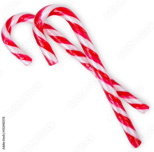 Candy cane red and white striped in Christmas colours isolated on a white background.