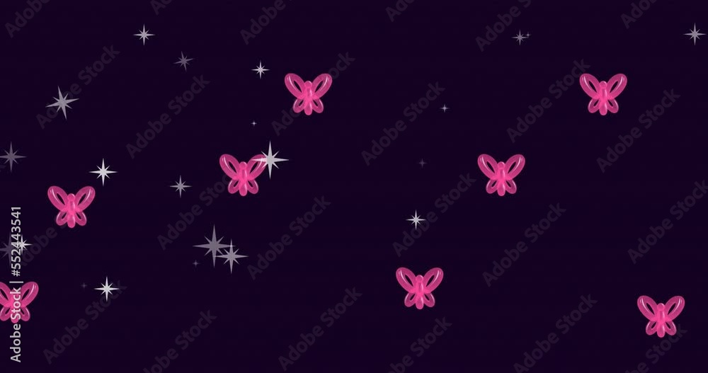 Animation of stars and butterflies on black background Animation of stars and butterflies on black background