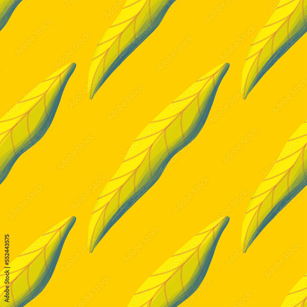 multi yellow leaves with seamless pattern on yellow