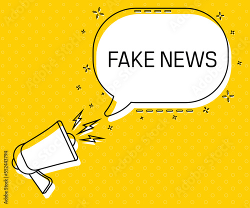 Fake news. Megaphone and colorful yellow speech bubble with quote. Blog management, blogging and writing for website. Concept poster for social networks, advertising, banner