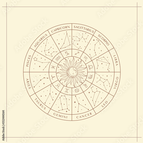Zodiac Constellation Map Design Illustrations. Esoteric Vector Element, Icon