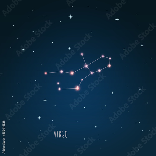 Constellation Virgo zodiac sign in starry sky. Open space. Vector illustration Virgo constellation in open space