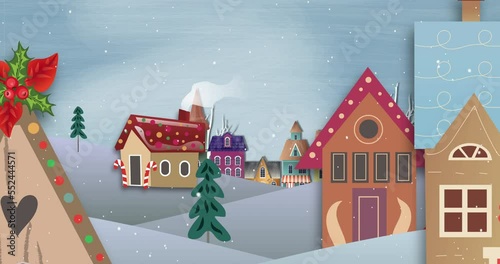 Wallpaper Mural Animation of snow falling over houses and winter landscape at christmas Torontodigital.ca